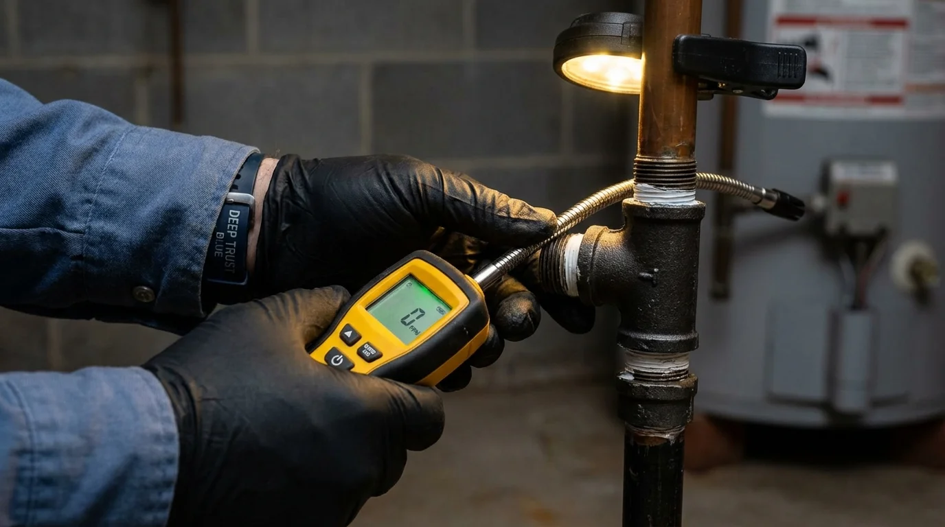 Gas leak detection with electronic sniffer by Johns Plumbing LLC in Willits