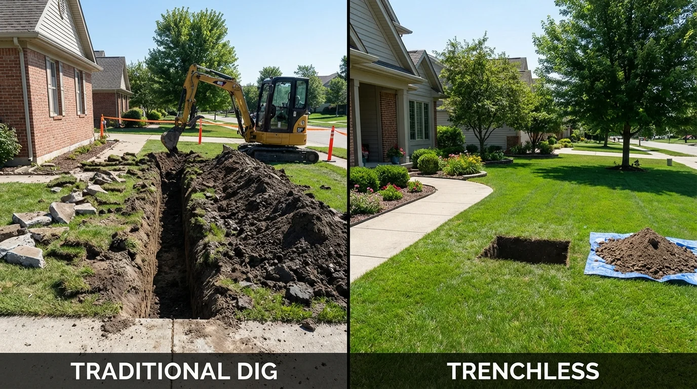 Trenchless sewer repair with minimal yard damage versus traditional excavation in Willits, CA